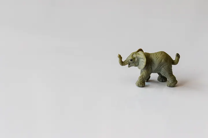 A small toy elephant figurine on a white background